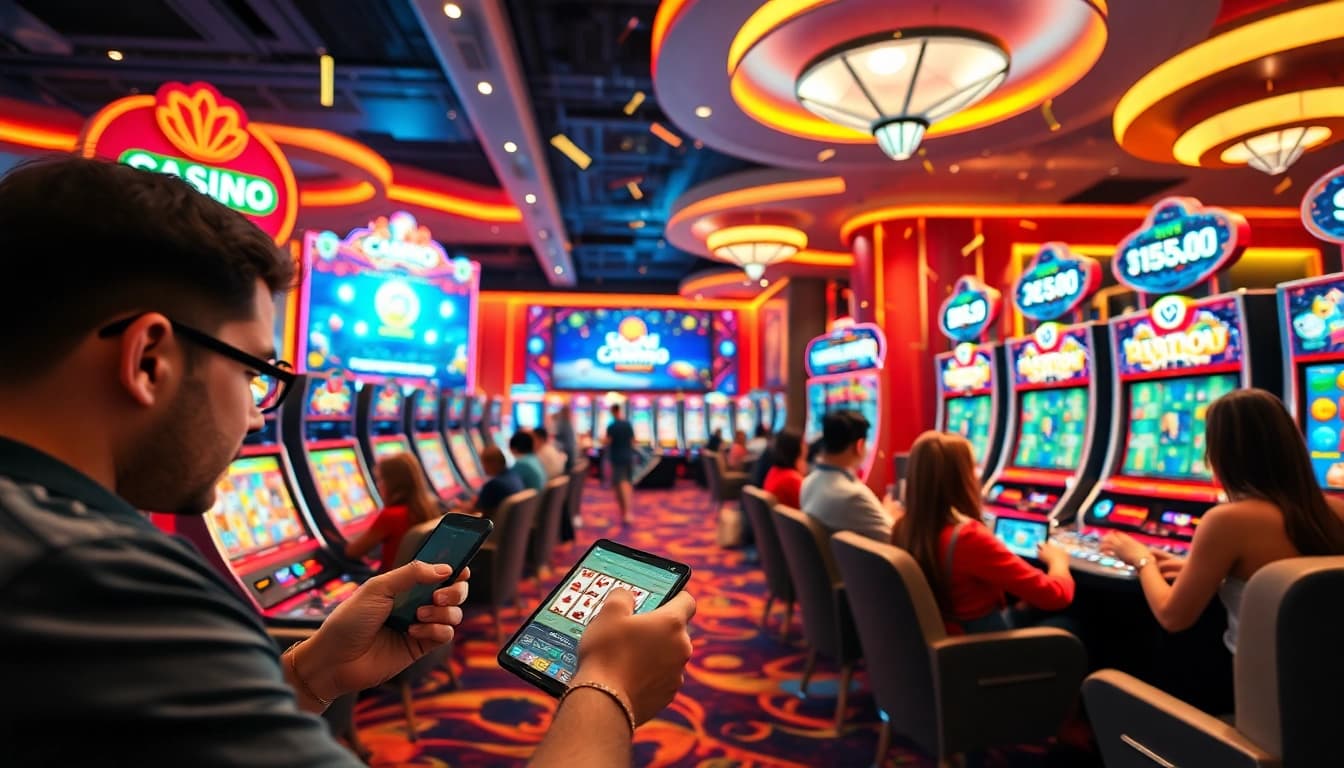 Players enjoying various games at 98win online casino with vibrant graphics.