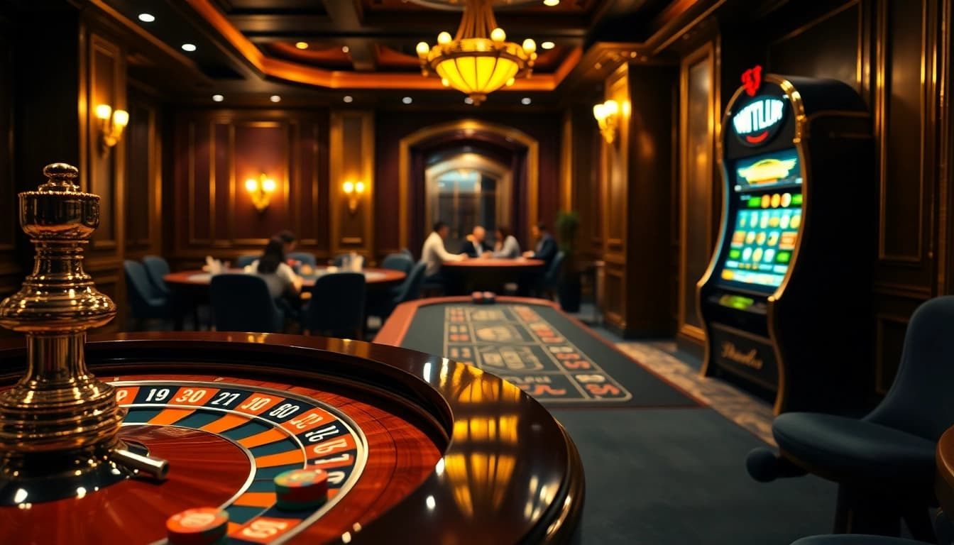 Players engaging around a roulette wheel in a luxurious casino atmosphere, referencing hidden wiki access.