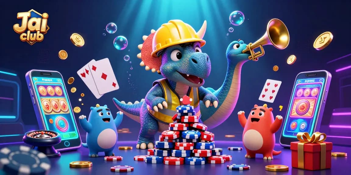 Jai club gaming illustration showcasing fun characters and exciting elements for players to engage with.
