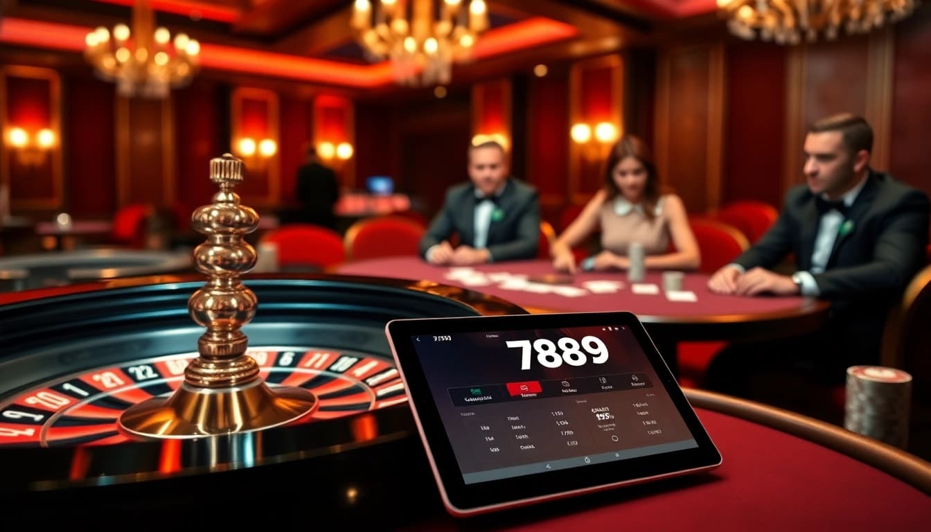 Players engaging in exciting games at 789P casino with vibrant poker chips and roulette wheels.