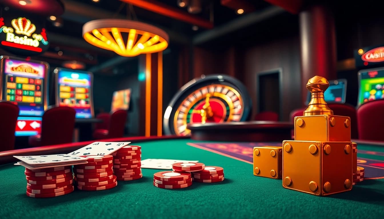 Experience gambling excitement at Hitclub with a luxurious casino scene featuring poker chips and a spinning roulette wheel.