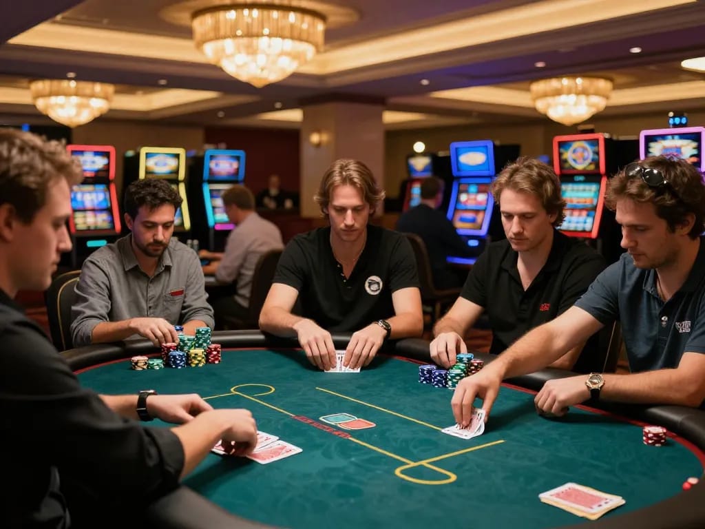 Players engaging in a high-stakes poker game at SC88 casino, showcasing strategic gameplay and excitement