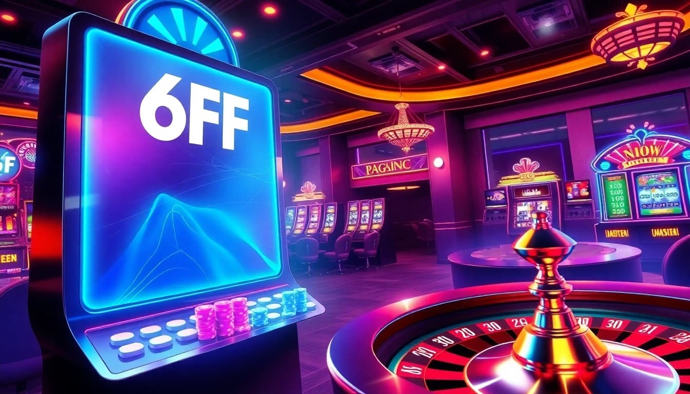 Experience the excitement of 6FF with vibrant casino elements inviting players to enjoy online gambling.