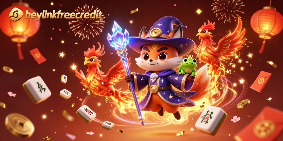 Experience heylinkfreecredit magic with a vibrant dragon, phoenix, and wizard at an exciting casino celebration.