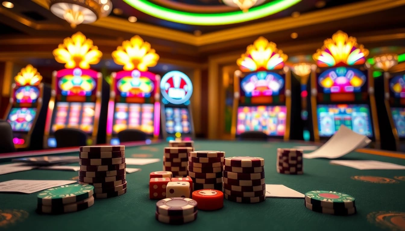 Experience thrilling gameplay at 13Win's glamorous casino tables filled with vibrant slot machines.