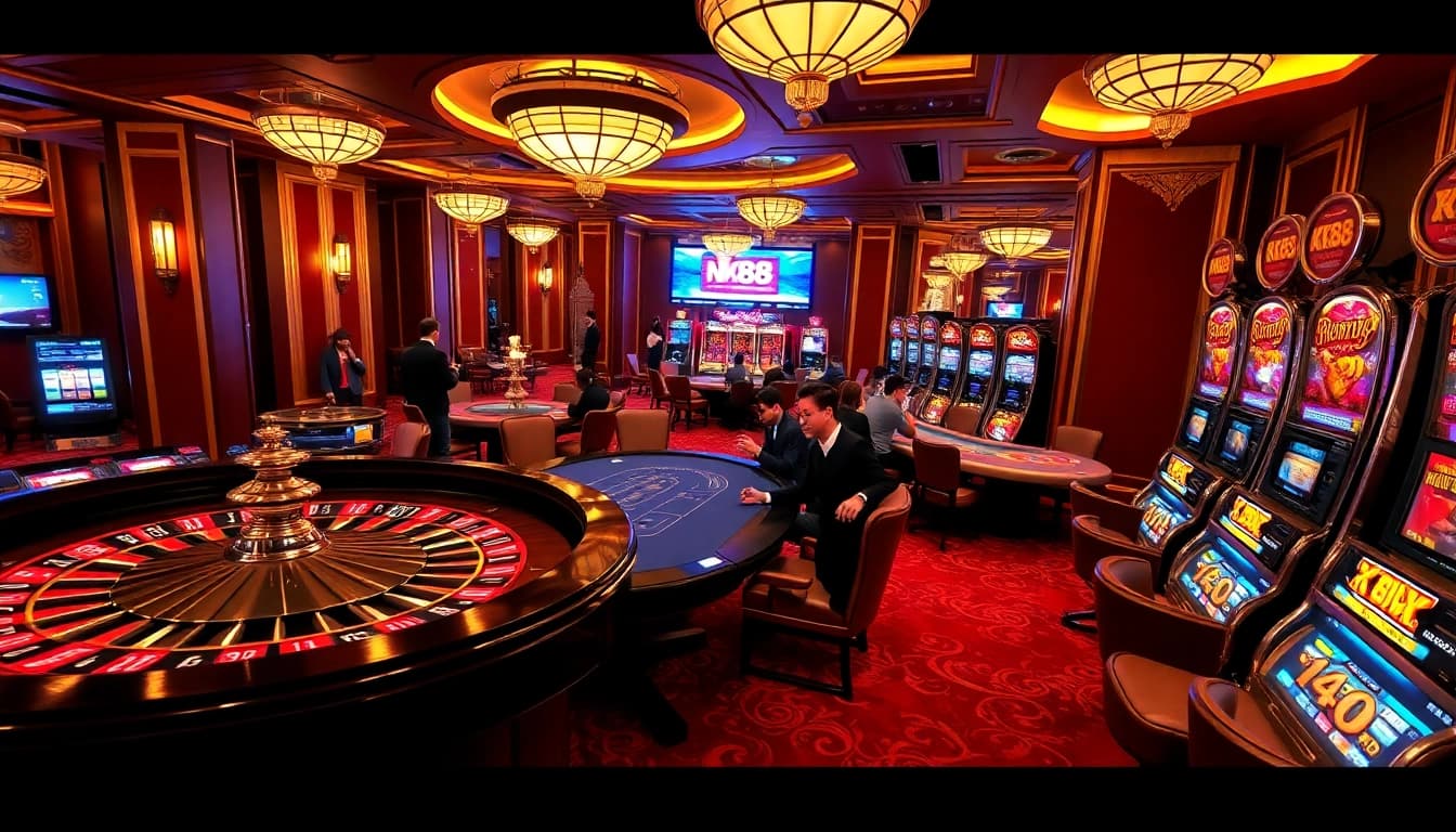 Experience the thrilling atmosphere of NK88 with vibrant casino games and luxurious décor.