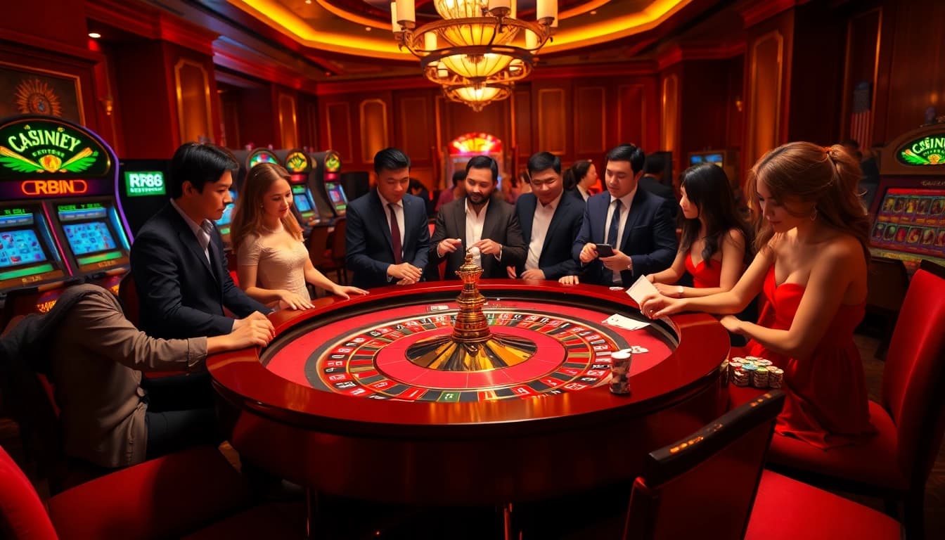 Players enjoying the high-energy atmosphere at RR88's online casino table games.
