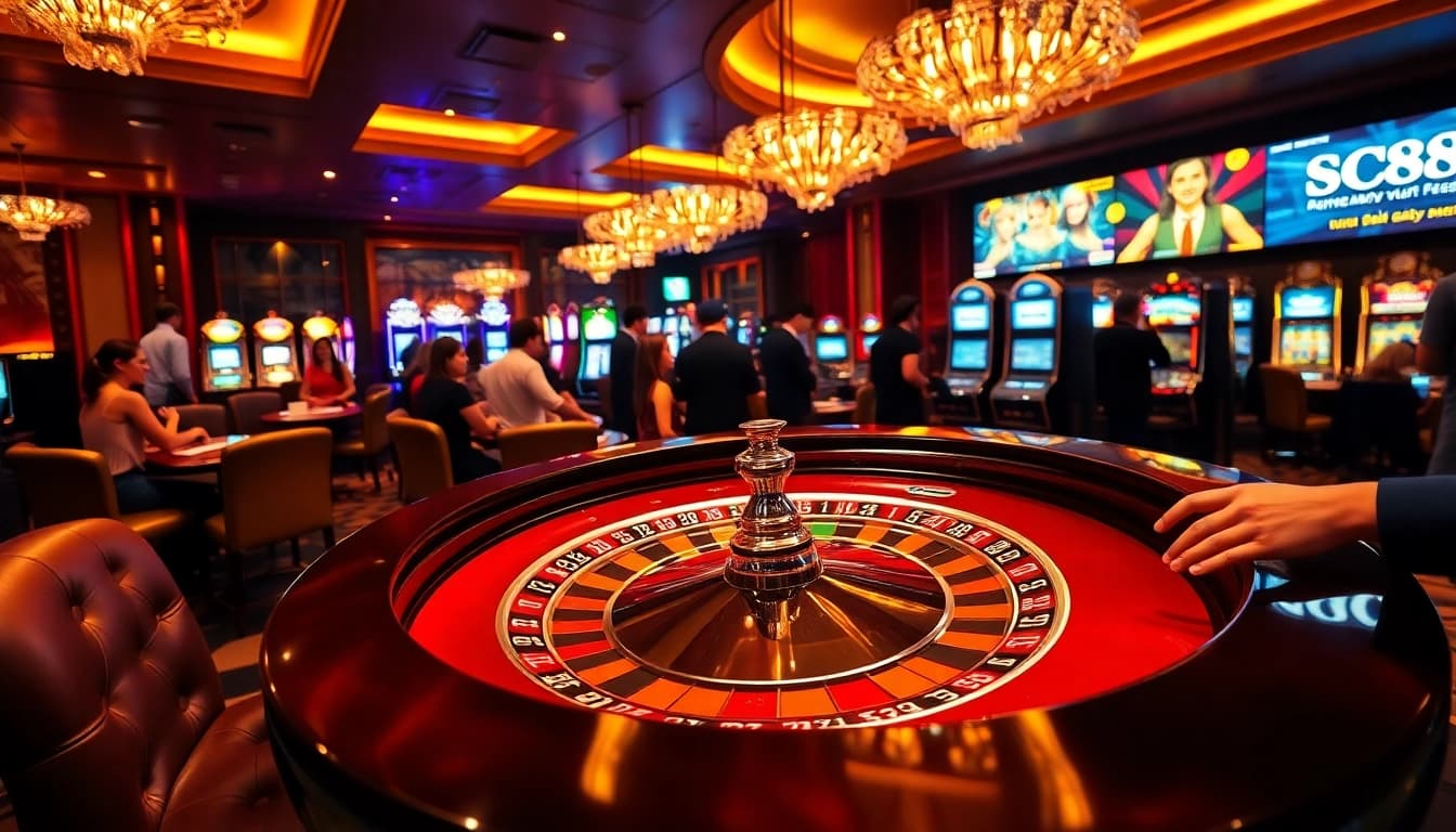 Gamble at SC88's exciting casino with roulette and vibrant slot machines.