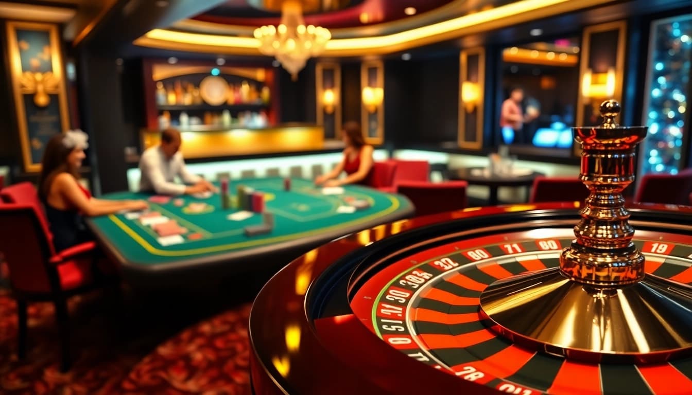 Players enjoying high-stakes poker at Kkwin online casino with vibrant atmosphere.
