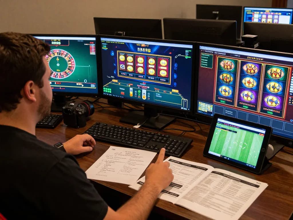 Experience immersive online gaming strategies at RR88 with multiple screens showcasing casino games.