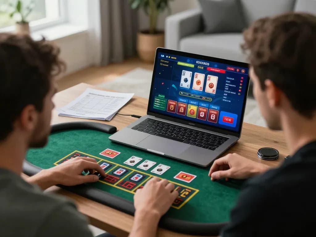 Pengeluaran Singapore displayed on laptop screen during a concentrated online casino gaming session at home