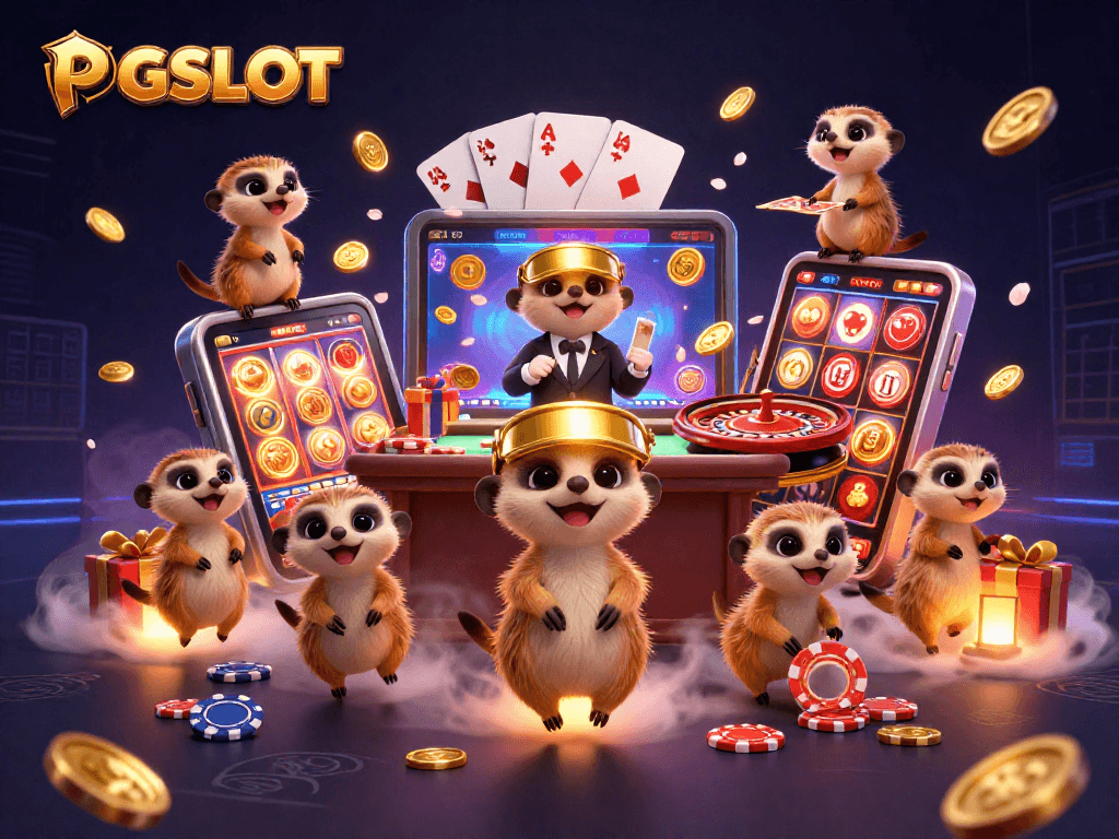 Experience PGSLOT thrills with fast-paced meerkat characters in a vibrant casino