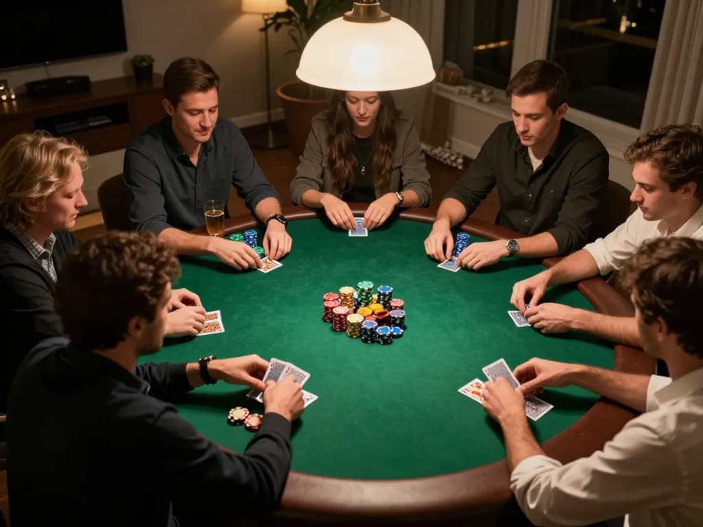 Players engage in an exciting home poker game with 88pulsa chips and cards in hand.
