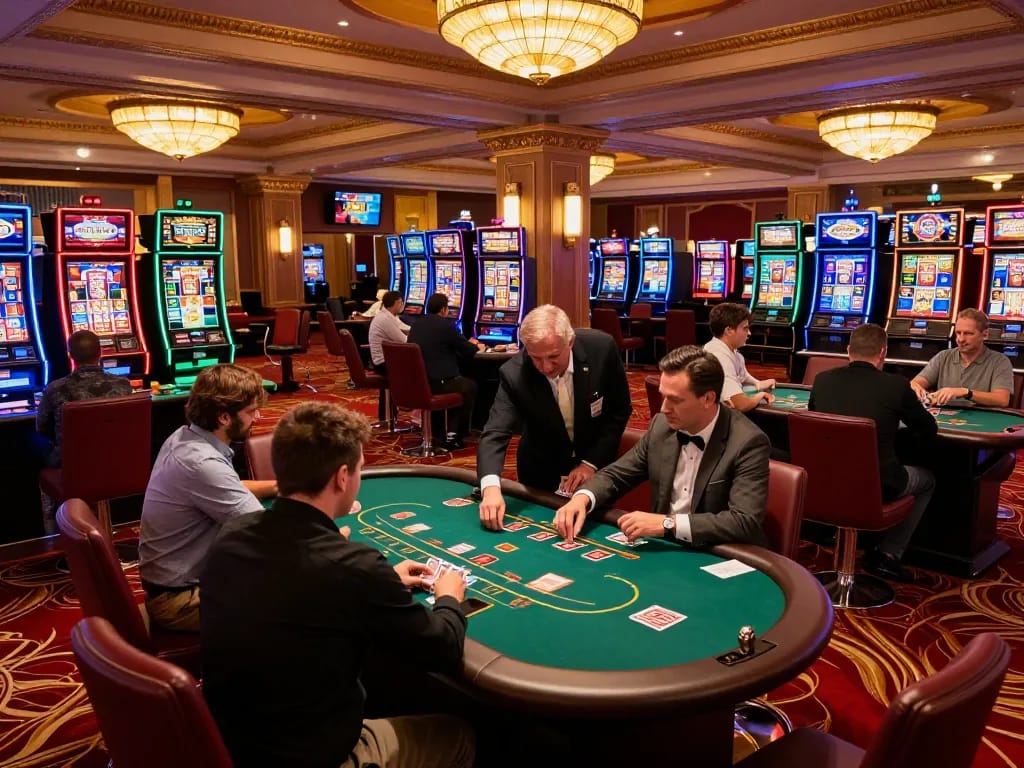 Pemain berinteraksi di meja kasino yang ramai sambil menikmati sensasi blackjack di https://withinthesewallsblog.com/2017/