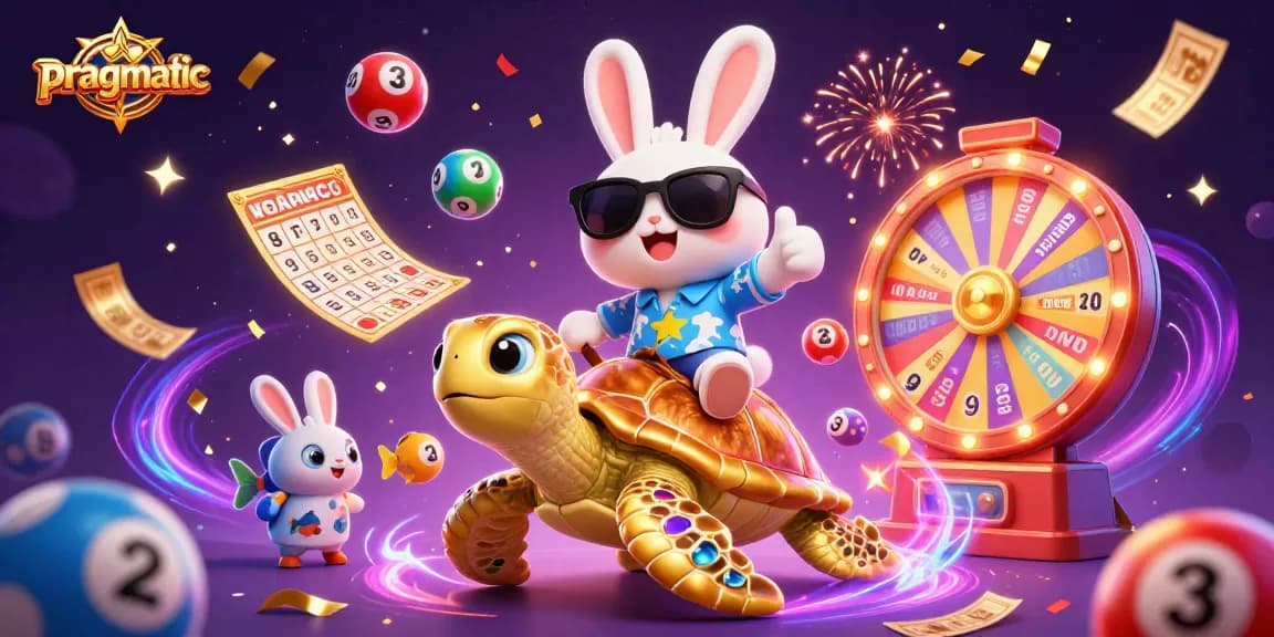 Engage in pragmatic slot play with an exciting scene of a lucky rabbit and golden turtle.