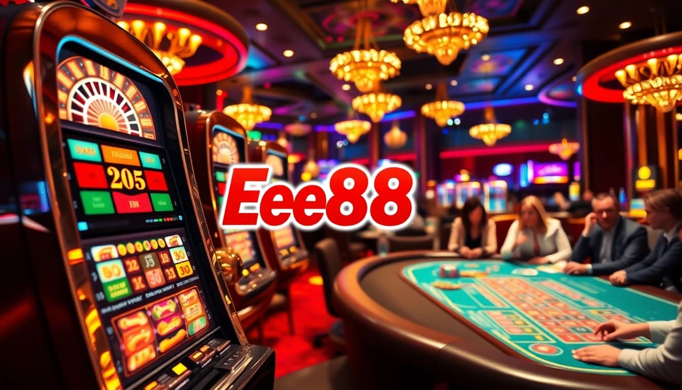 Players engaging in a thrilling casino experience at Ee88, featuring vibrant games and exciting atmosphere.