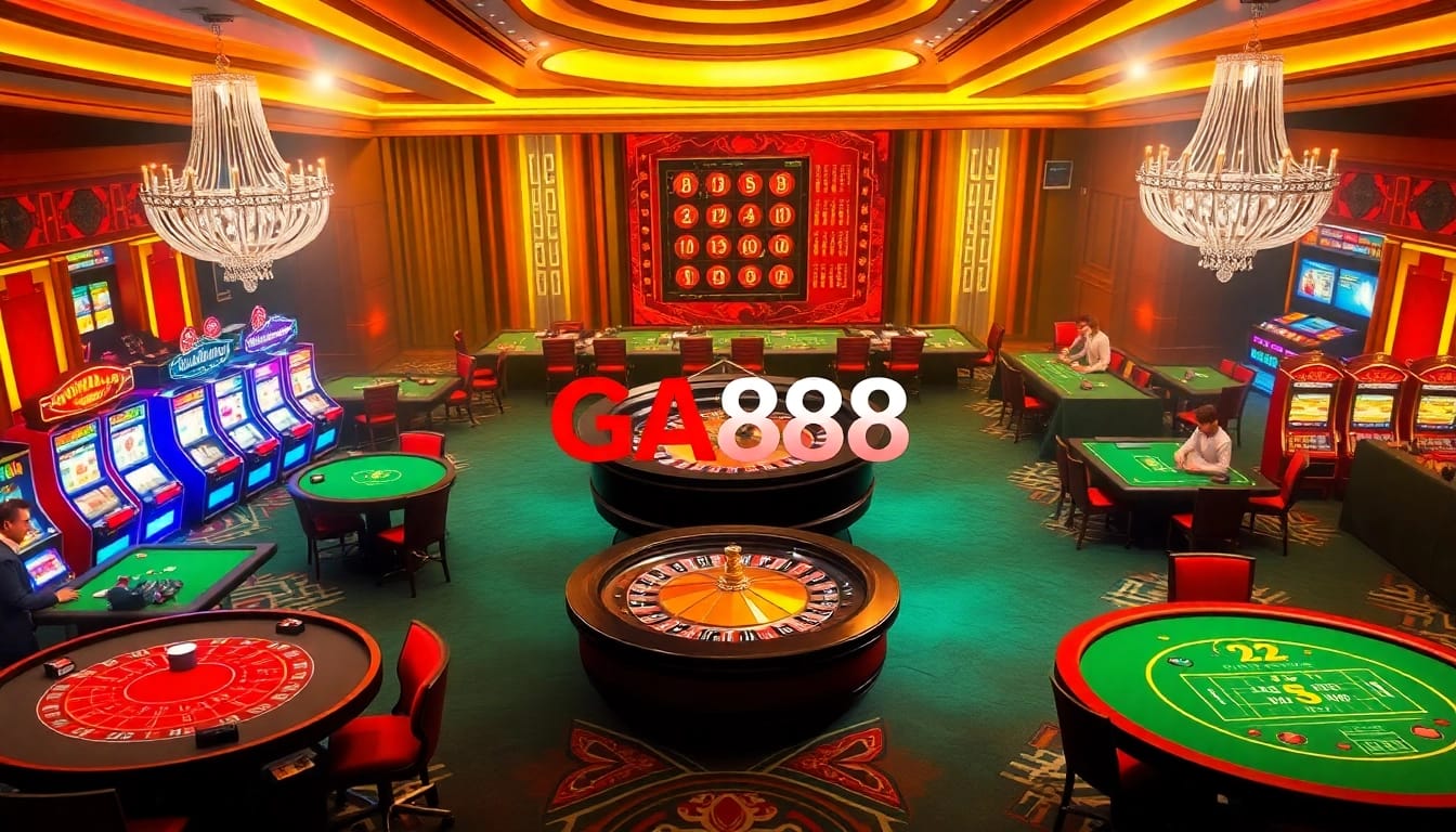 Players enjoying high-stakes games at GA888’s luxurious casino environment.