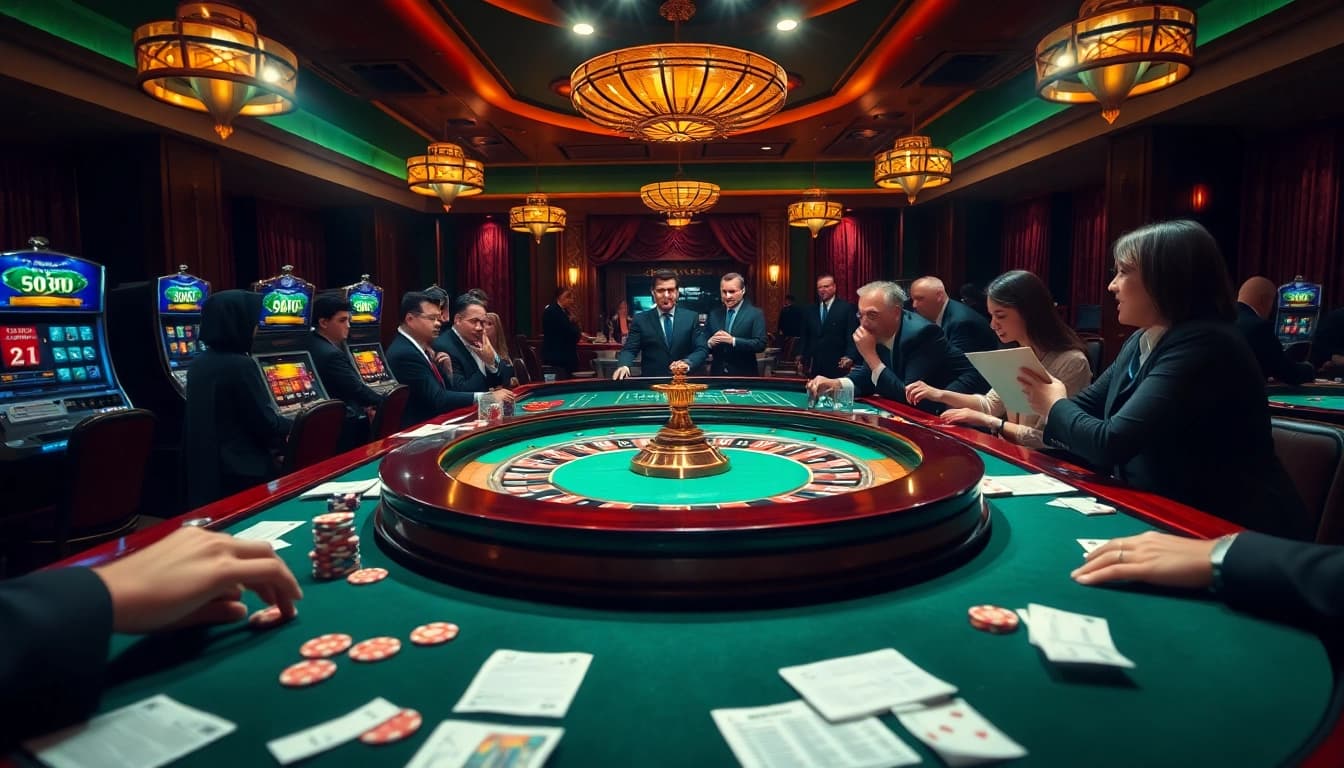 A thrilling gambling scene showcasing the hidden wiki theme with elegant casino tables and vibrant roulette action.