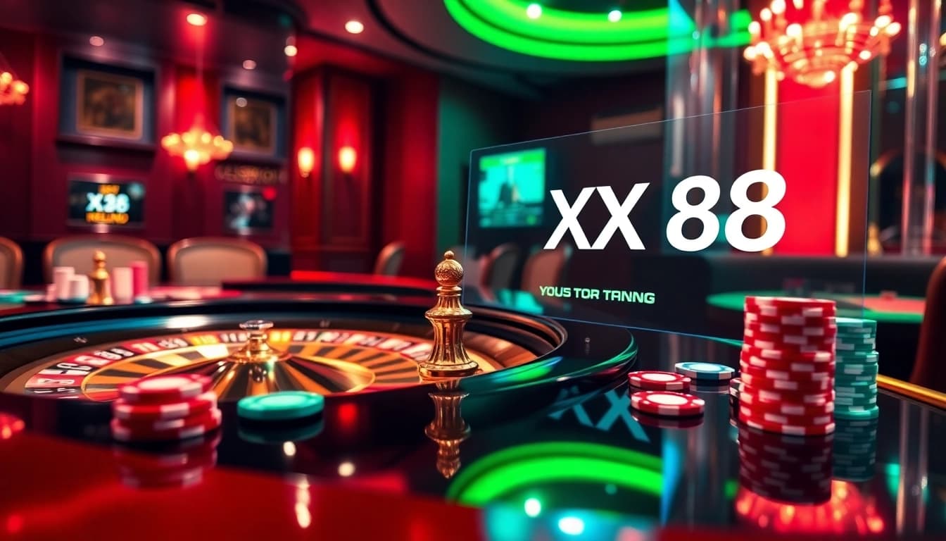 Betting excitement at XX 88's professional casino scene with roulette and cards.