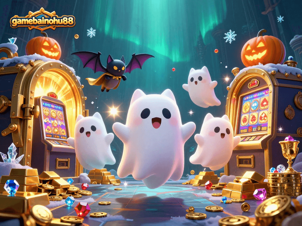 Win big with exciting gameplay at gamebainohu88 in this vibrant haunted casino scene.