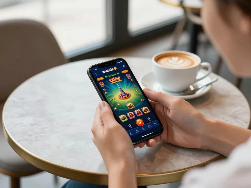 Engage with the winstrike69 online casino mobile app while enjoying a latte in a stylish café.