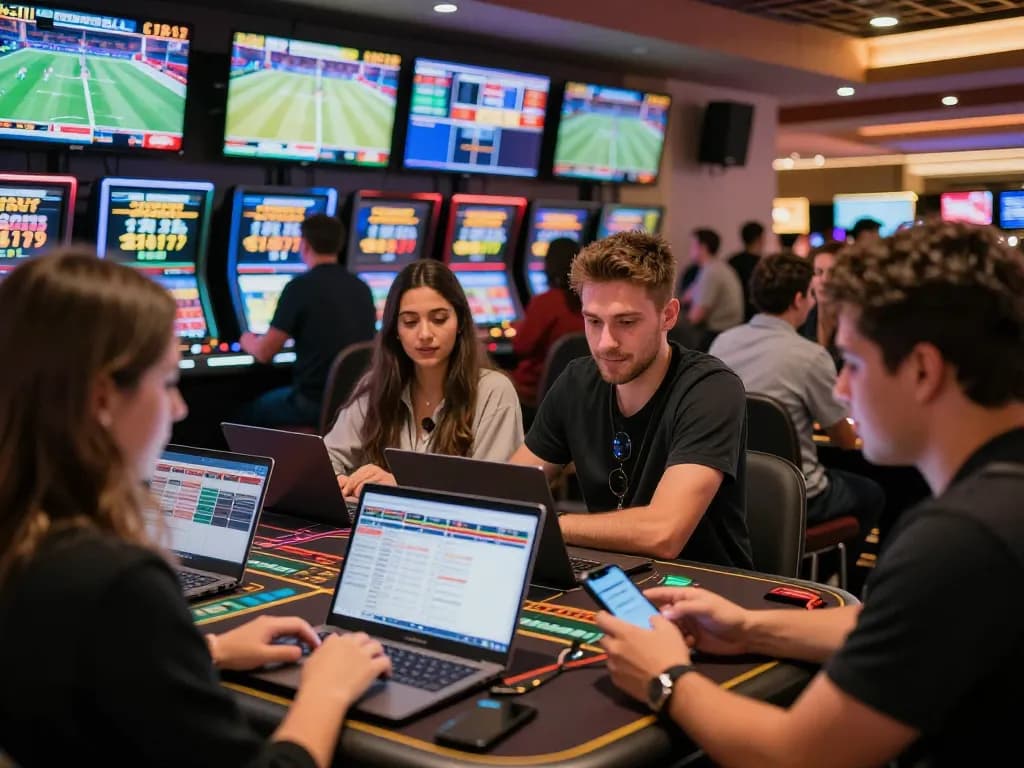 Experience the excitement of sports betting at MM88 with friends analyzing odds.