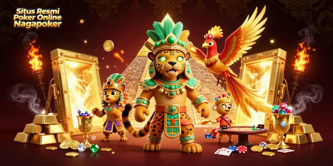 Situs Resmi Poker Online Nagapoker showcases a vibrant scene of exciting poker action with an intricate 3D illustration.