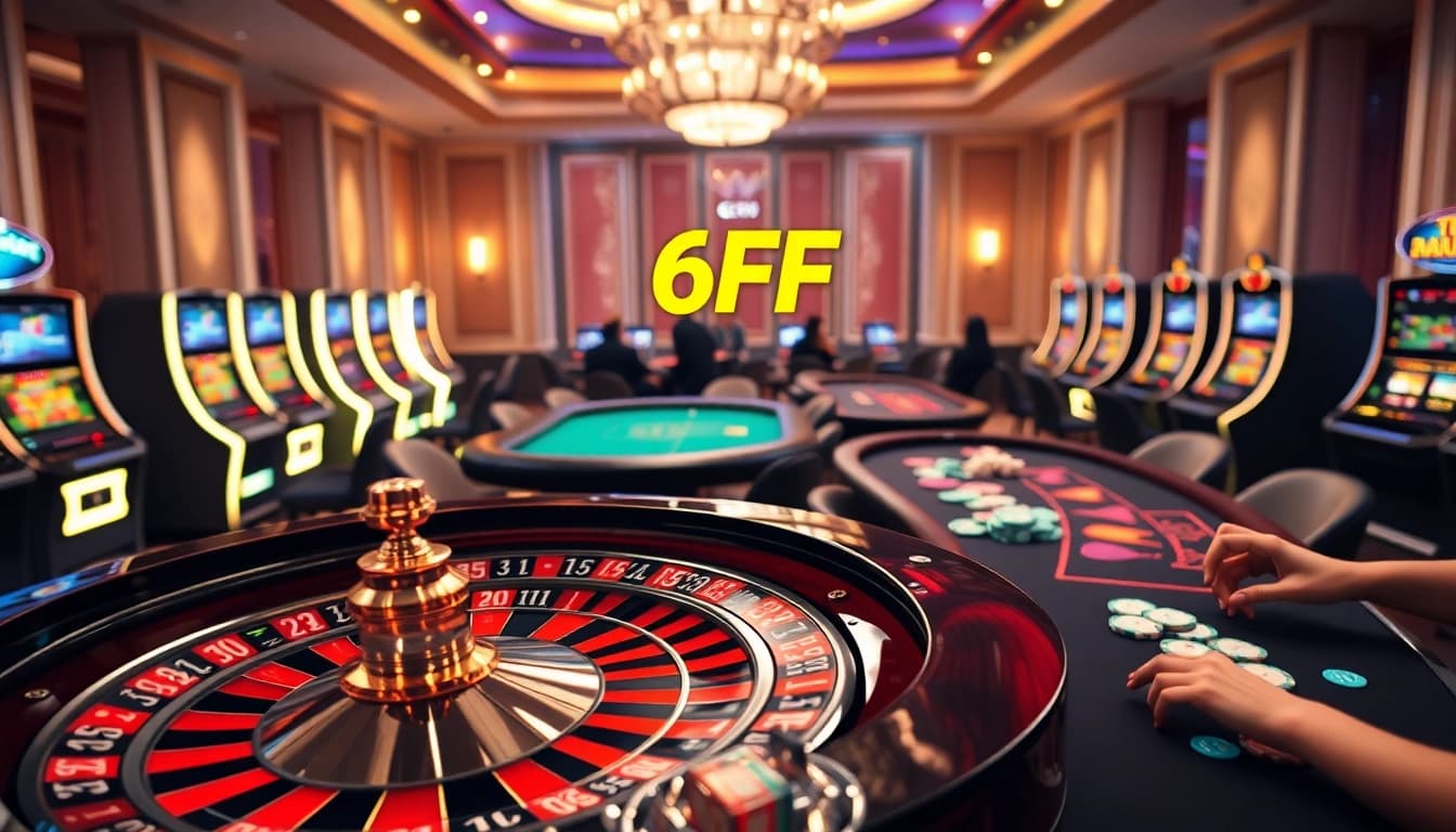Players engaged in exciting roulette action at the renowned 6FF casino, showcasing vibrant chips and elegant décor.