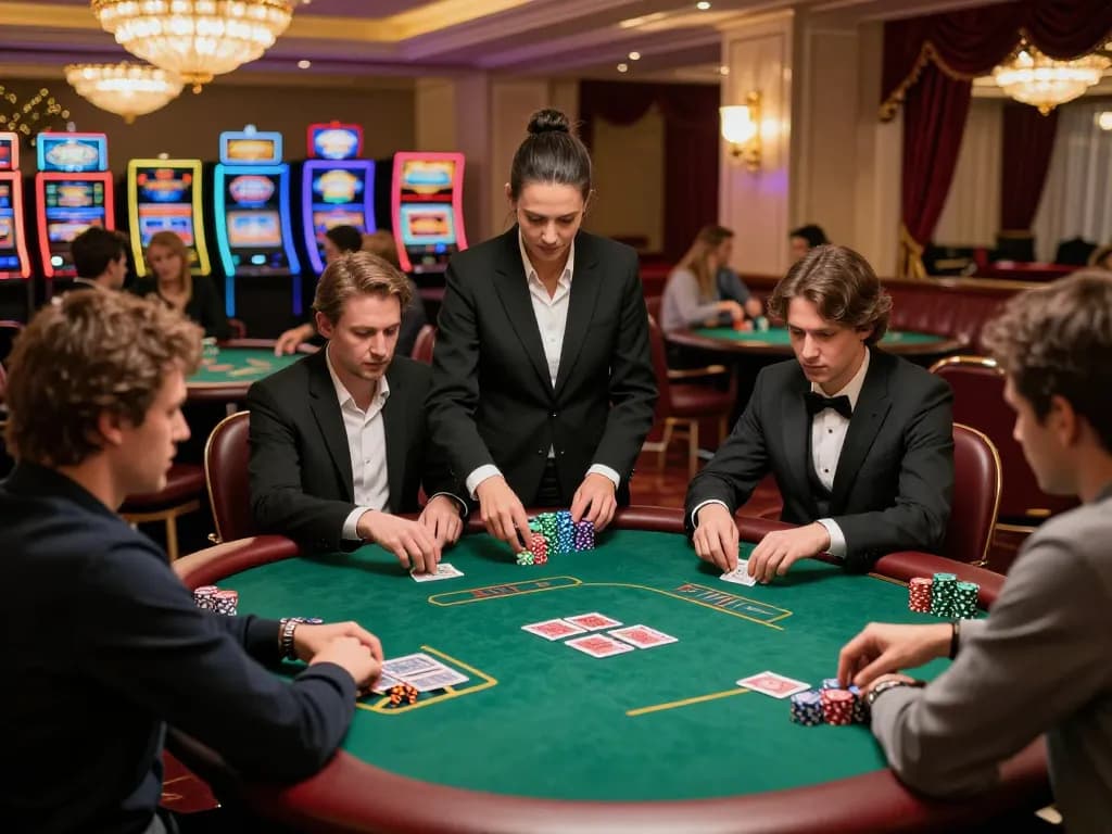 KADAL778 poker players strategizing in a luxurious casino tournament setting.