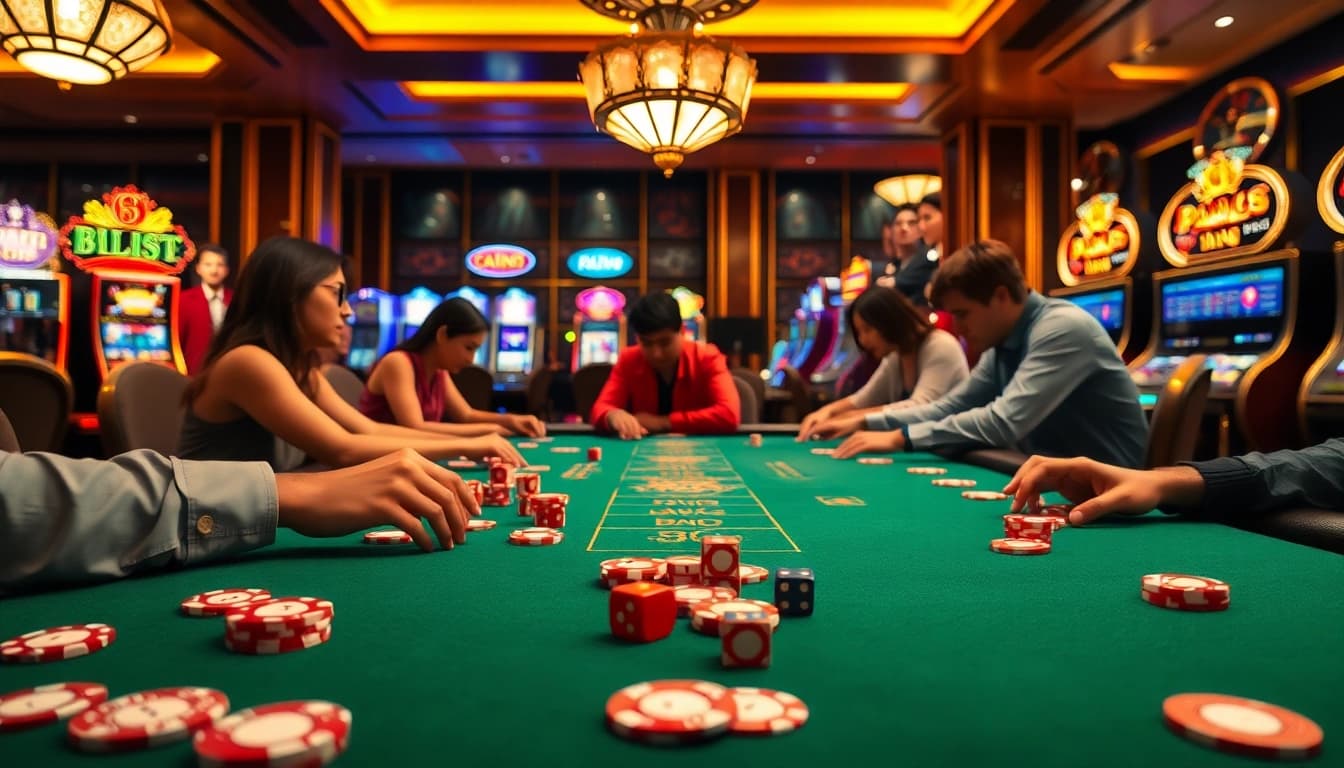 Experience the thrill of 68 game bài at an elegant casino table with vibrant gameplay.