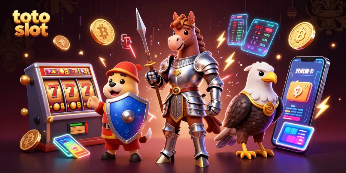 Experience thrilling action in toto slot with cartoon characters amid vibrant casino elements.