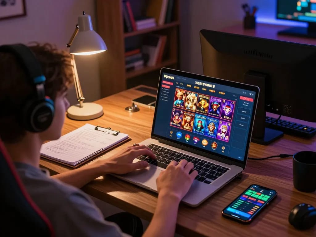 Engaging online gaming experience at vipwin with player analyzing casino strategies.