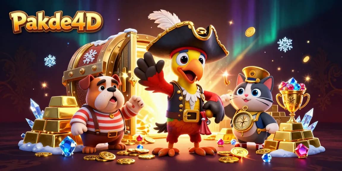 Pakde4D players engaging in a dynamic lottery experience surrounded by treasures and vibrant visuals.