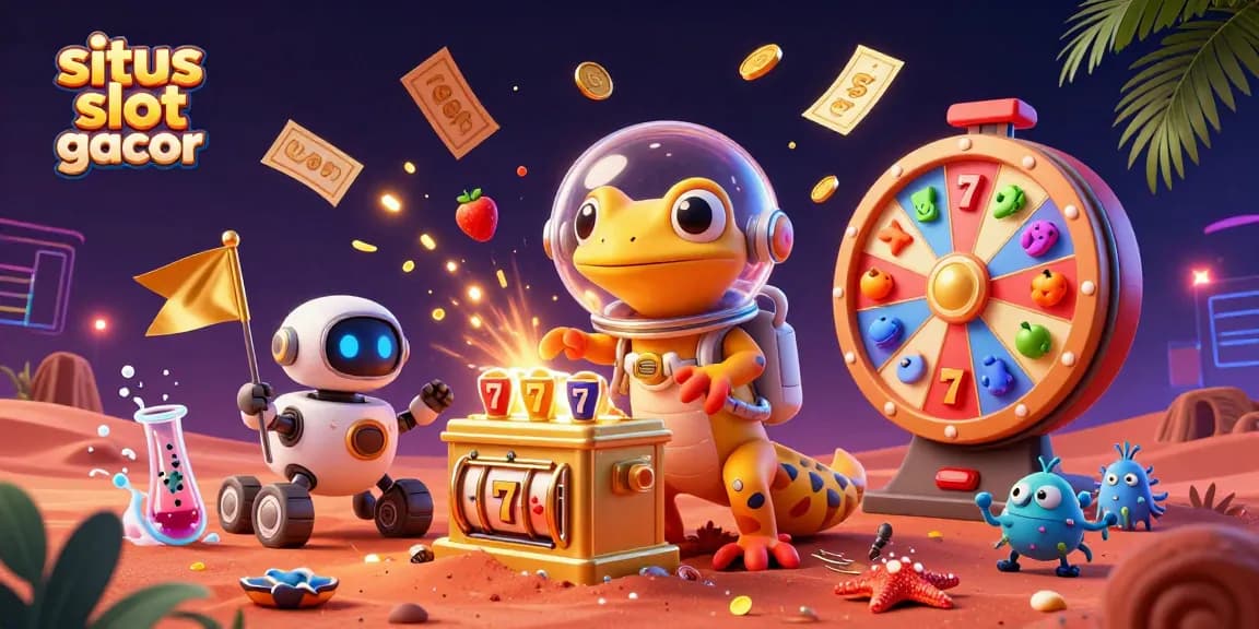 Situs slot gacor offers thrilling gameplay with vibrant symbols and dynamic jackpots in a rich, whimsical scene.