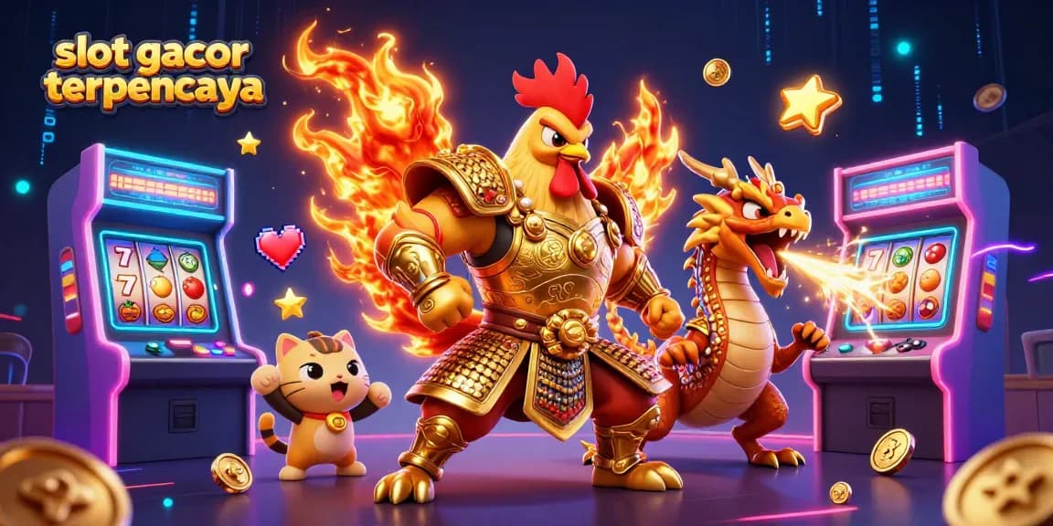 Menggairahkan permainan dengan slot gacor terpercaya: ilustrasi 3D menarik dengan karakter berani dalam dunia kasino.