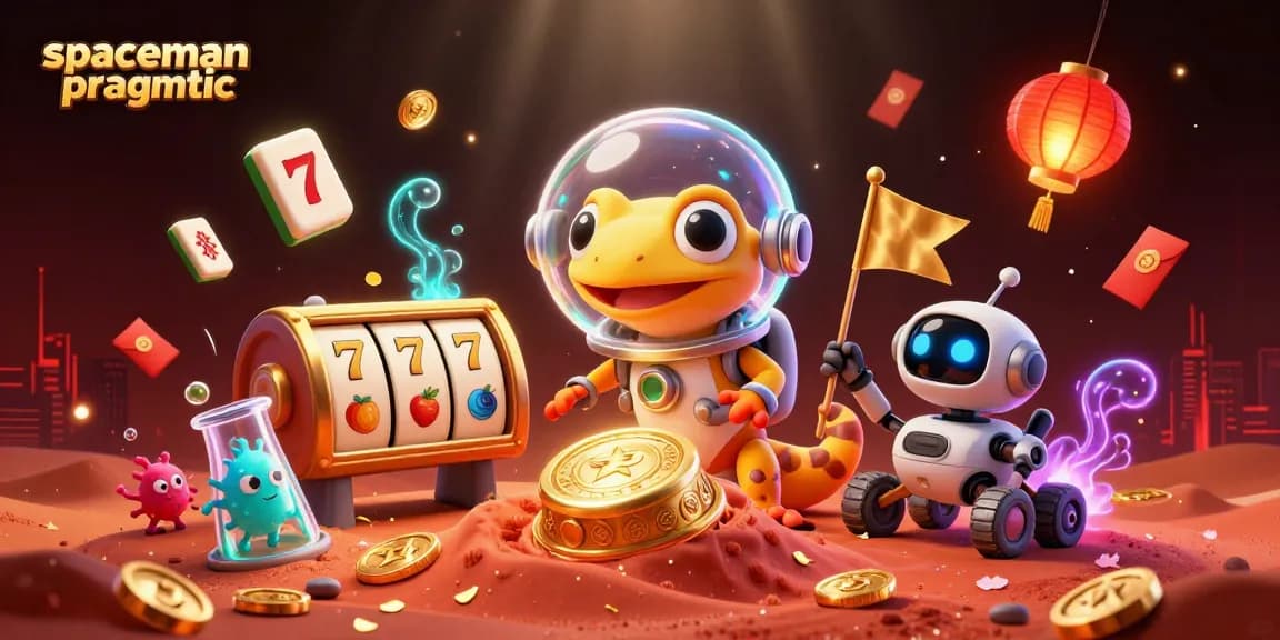 Experience thrilling wins with spaceman pragmatic amidst vibrant casino elements in this engaging illustration.