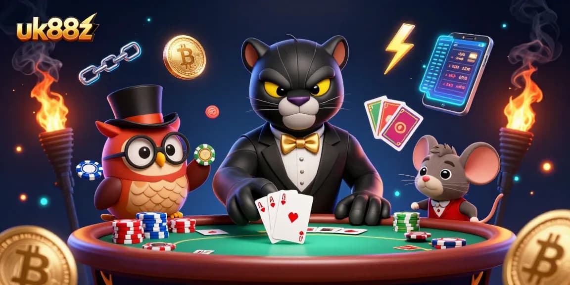 Experience thrilling poker action with uk88z as a panther, owl, and mouse bring excitement to the table.