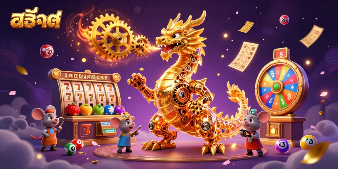Experience thrilling สล็อต action with a vibrant 3D dragon amidst dynamic gambling elements.
