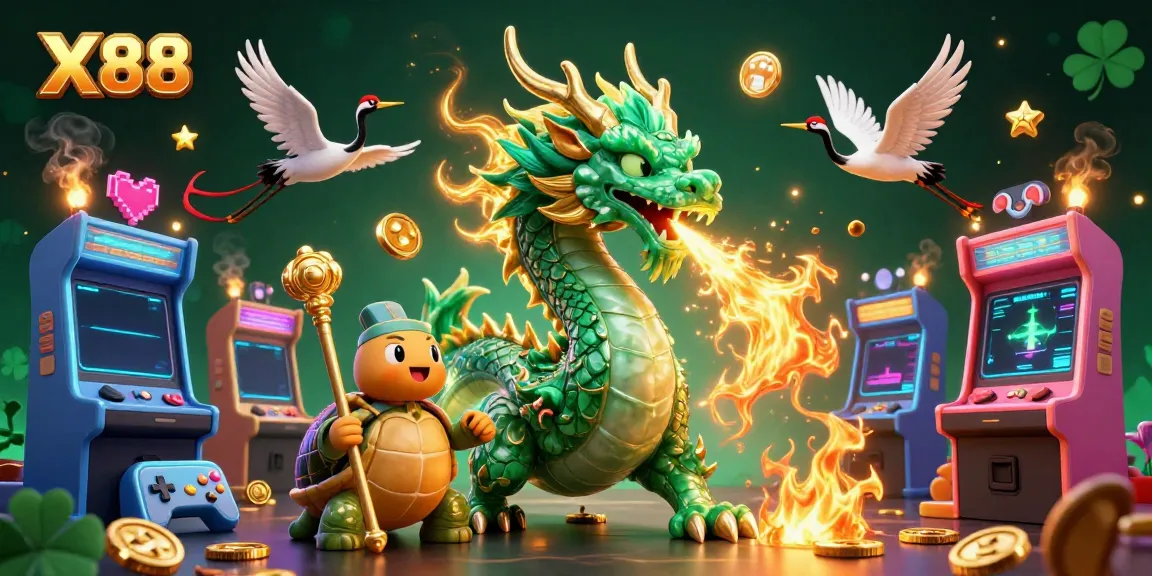 X88 platform featuring a jade dragon and lucky cranes in a 3D gaming illustration.