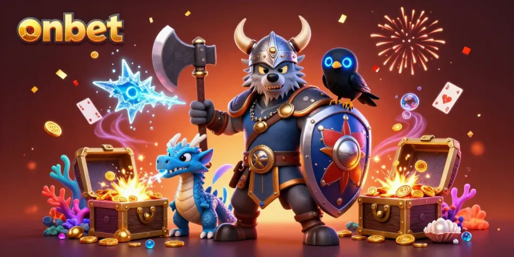 Engage with onbet while exploring an immersive 3D Viking-themed casino illustration showcasing fortune, excitement, and adventure.