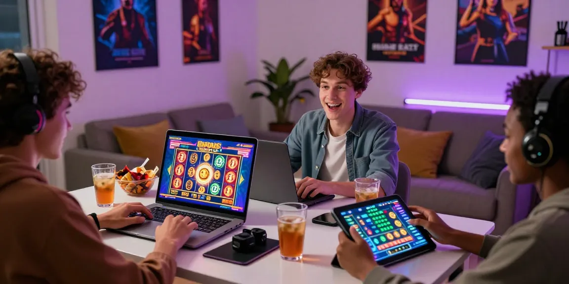 Engaged players enjoying bonus buy slots uk at home with vibrant slot game visuals and cozy atmosphere.