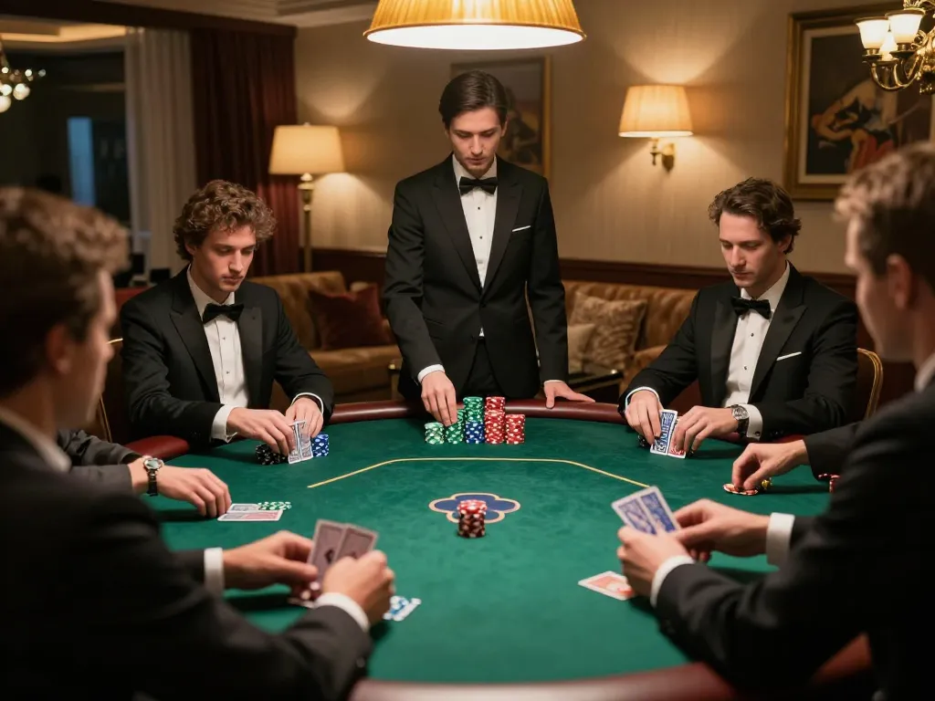 Các người chơi LUCK8 tham gia vào một ván poker cao cấp, đầy chiến lược và hứng khởi trong một không gian sang trọng.