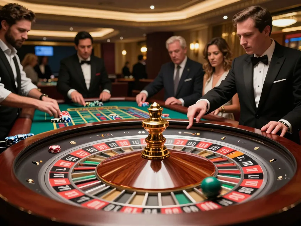 123hero enthusiasts placing bets at an exciting roulette table, showcasing casino thrill.