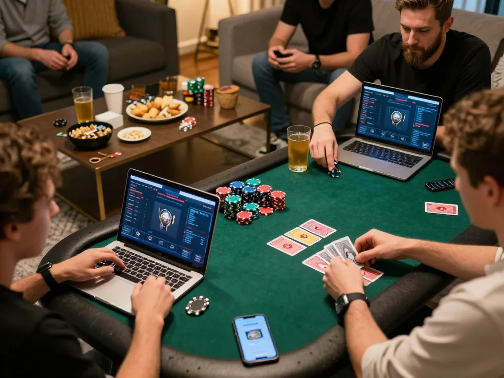 Players enjoying a competitive poker session online with LIGALGO, showcasing hands at work.