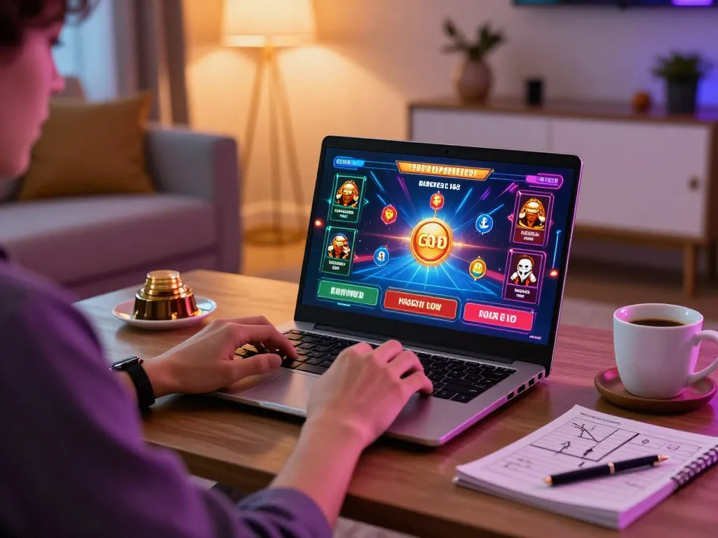 Play GO8 online casino from a cozy home setup, with engaging gameplay on a laptop.