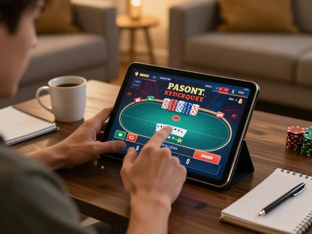Player enjoying tt88 online casino gaming on tablet in a cozy home setting