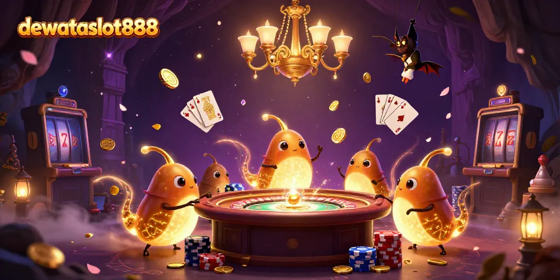 Memainkan permainan slot dengan dewataslot888 di kasino terinspirasi dari gua, dihiasi oleh cacing bercahaya.