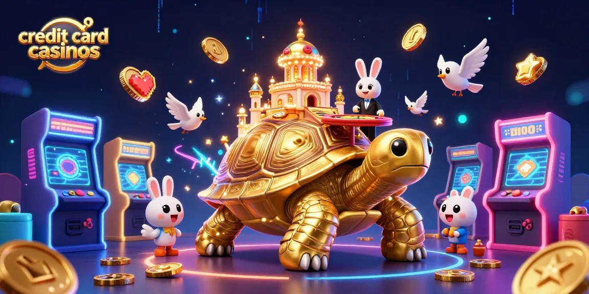 Experience thrilling gameplay at credit card casinos featuring giant tortoise and rabbit dealer!