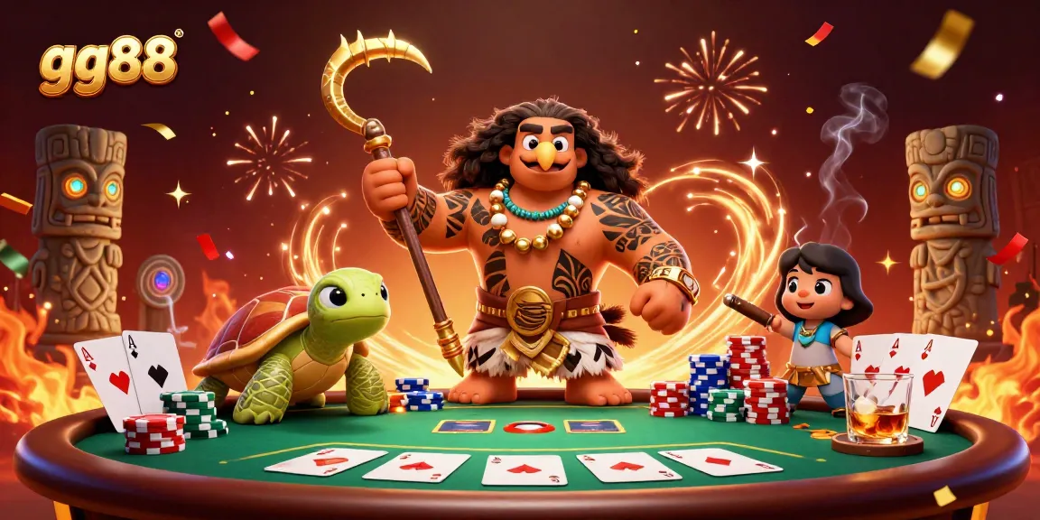 Engage with gg88 in a vibrant 3D illustration featuring lively casino elements and characters.