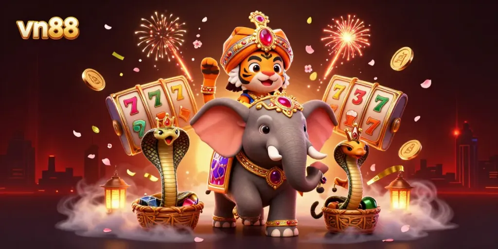 Spin to win with vn88's thrilling slots experience featuring vibrant characters and rich casino elements.